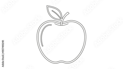 Fresh Apple Outline with Leaf, isolated white background.