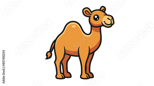 Cute Cartoon Camel Standing, Isolated White Background, Friendly Desert Animal