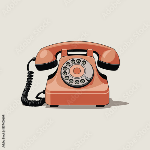 Vintage Rotary Telephone Illustration in Pastel Orange Color, Retro Communication Device.