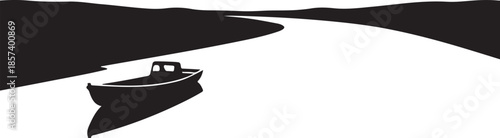 Serene boat on calm water near shore