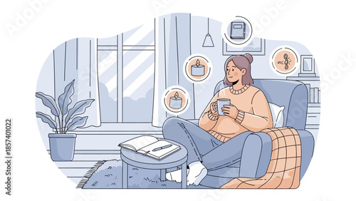 Cozy Indoor Winter Living Scene in Warm Flat Vector Illustration