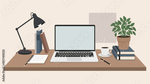Modern Productivity Workspace Desk Scene Flat Vector Illustration