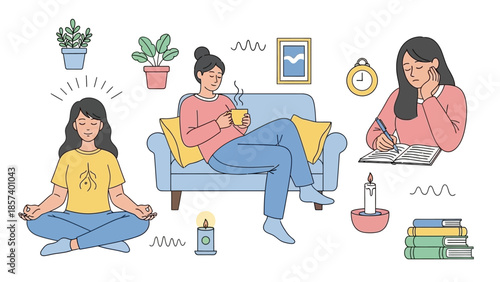 Self Care and Mental Health Flat Vector Illustration