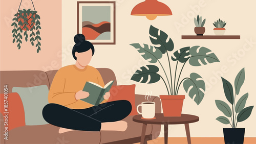 Warm Minimal Home Living Concept in Cozy Flat Vector Illustration