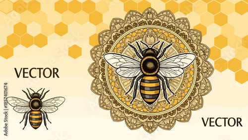 Bee Illustration with Yellow and Black Stripes.