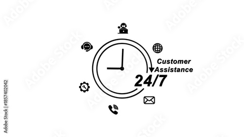 Wallpaper Mural 24/7 customer support service set with clock and communication symbols 24/7 support customer assistance Torontodigital.ca
