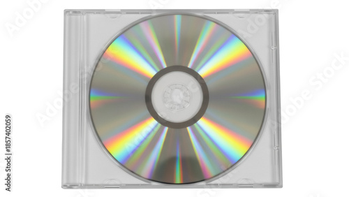 Obraz na płótnie Shiny compact disc in jewel case isolated PNG, optical storage medium for music