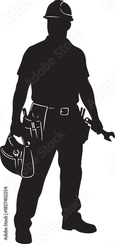 Confident worker with tool belt and equipment