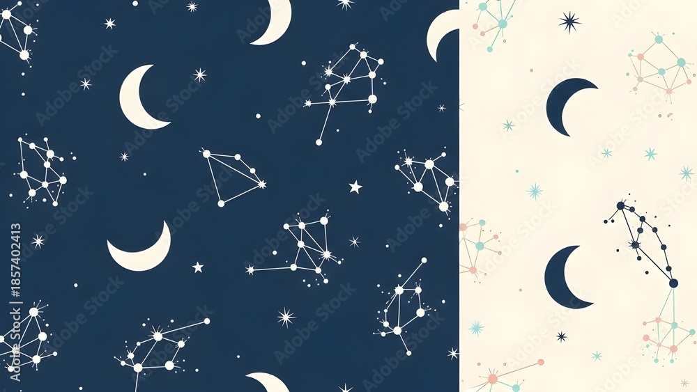 Fototapeta premium Seamless Minimal Celestial Moon and Stars Vector Pattern