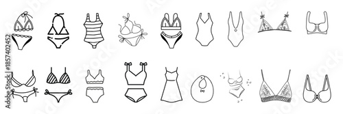 Women Lingerie and Swimwear Line Art Vector Icon Set