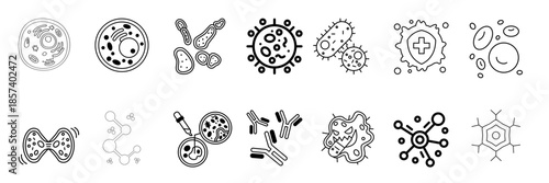Line art illustration of virus or bacteria cell organism