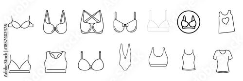 Minimalist line art icon of a woman's brassiere undergarment for fashion design