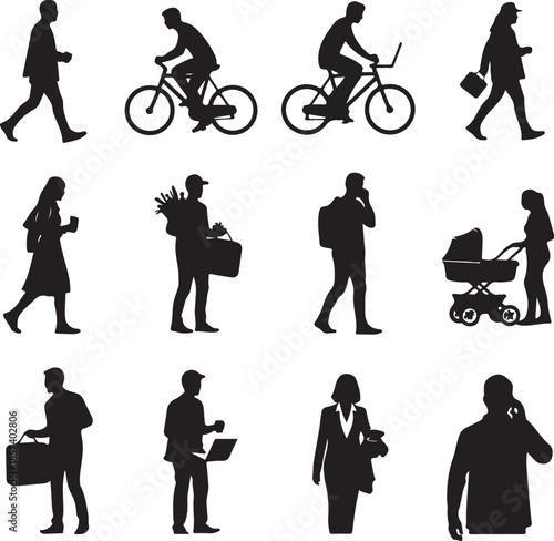 People in daily activities with silhouettes