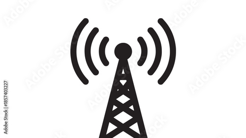 Cell Tower Emitting Radio Waves on White Background