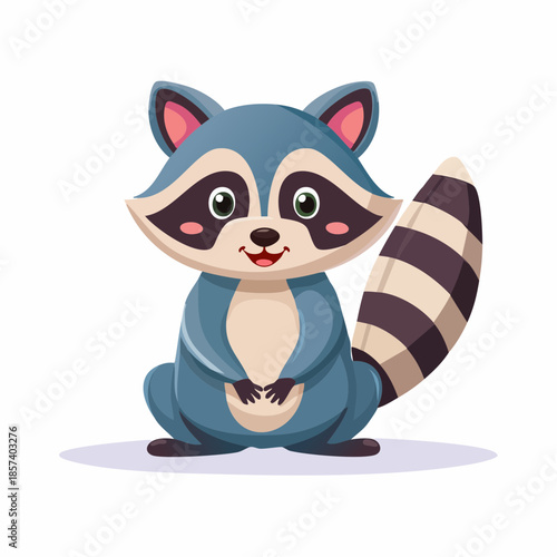 Adorable cartoon raccoon character illustration, a cute and friendly masked bandit with a happy smile sitting isolated on a white background