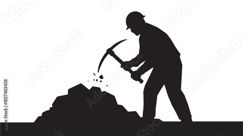 Miner Digging with Pickaxe in Silhouette