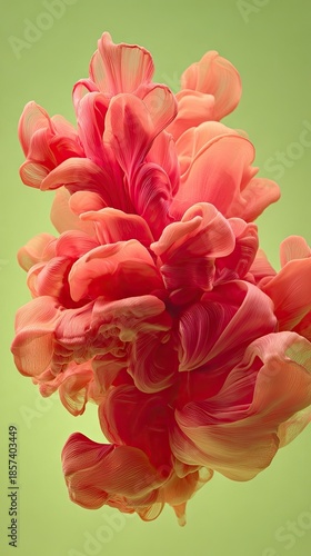 Abstract Red and Orange Ink Splash on Green Background