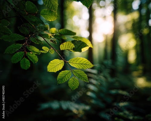 Sunlight Illuminating Green Forest Leaves