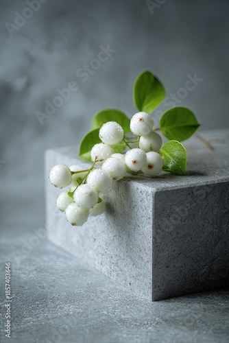 Fresh White Berries On Gray Cube Display