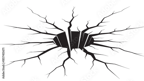 Cracked Screen with Black Fractures on White Background