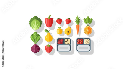 Assorted fruits and vegetables on digital kitchen scales.