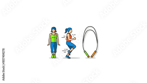 Illustration of a person demonstrating jump rope exercise with a jump rope accessory.