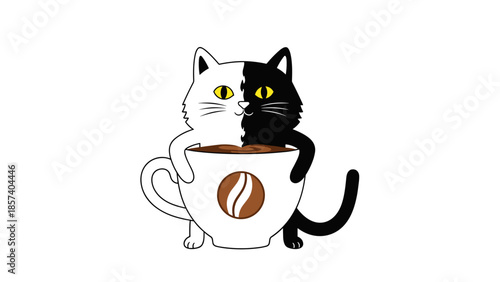Black and White Cat in Coffee Cup.