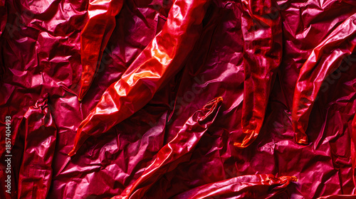 foray. Close-up of deep red wrinkled chili texture showing rich color variations and organic details. menu design, packaging mockups, designed for food delivery and cloud-kitchen brand materials.