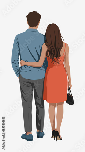 A fashionable couple stands together, embracing each other while admiring a city skyline, showcasing love, connection, and contemporary urban lifestyle.