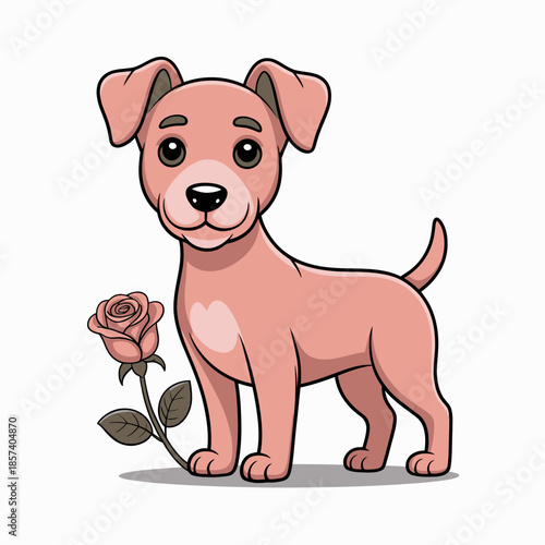 A charming pink puppy poses with a lovely rose flower, exuding playfulness and affection. The cute design captures the essence of youthful joy and companionship beautifully.