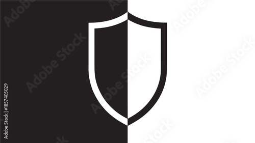 Black and White Shield Icon on Split Background