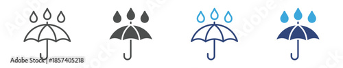 Umbrella Rain Icon Set, Rain Protection Symbols, Wet Weather Safety Concept, Vector Illustration