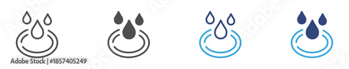 Water Splash Circle Icon Set, Moisture Protection Symbols, Liquid Drop Splash Concept, Vector Illustration