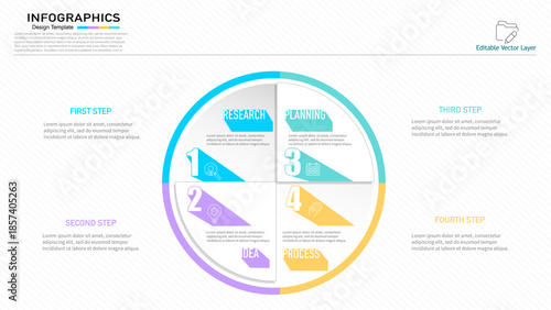 4 steps business infographic template for research planning and process workflow diagram vector