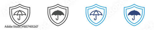 Waterproof Insurance Shield Icon Set, Rain Protection Security Symbols, Weather Safety Concept, Vector Illustration