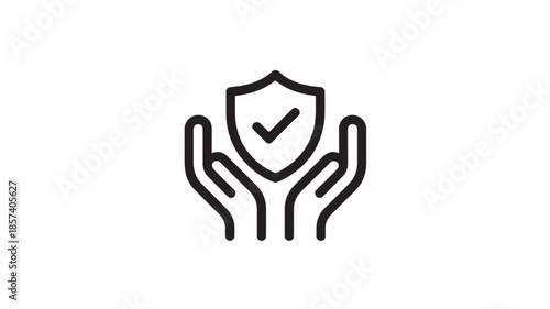 Protection Shield with Hands, Safety Concept, Line Art