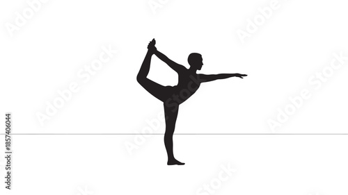 Yoga Woman Standing on One Leg in Black Silhouette on White Background