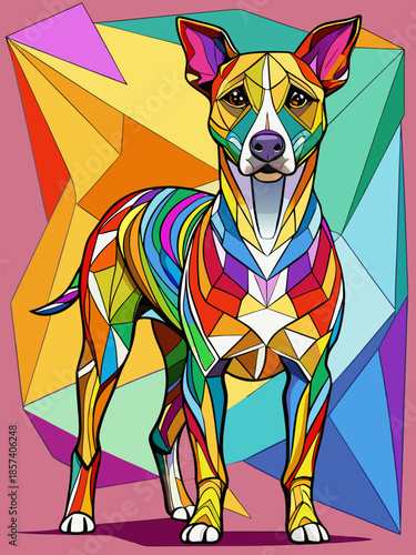 Dog real, full body , Stained Glass Style , rainbow color