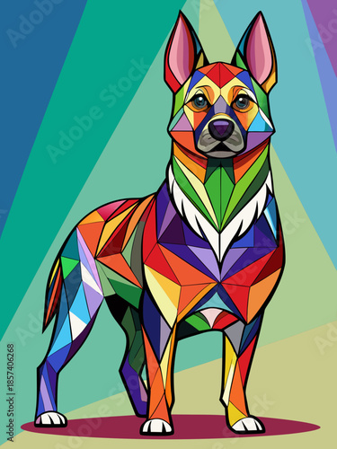 Dog real, full body , Stained Glass Style , rainbow color