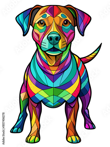 Dog real, full body , Stained Glass Style , rainbow color