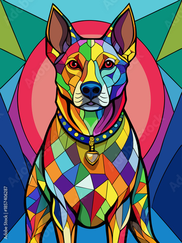 Dog real, full body , Stained Glass Style , rainbow color
