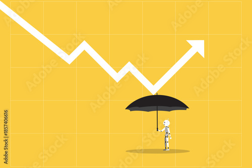 Economic recovery from crisis, business protection or stock market bounce back from recession concept, AI Robot and Financial Risk Management in a Volatile Market