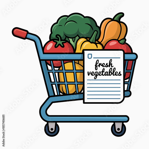 A vibrant shopping cart overflowing with fresh vegetables, symbolizing health, nourishment, and the importance of fresh food choices in our daily lives.