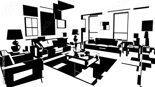 Black and White Living Room Interior Design.
