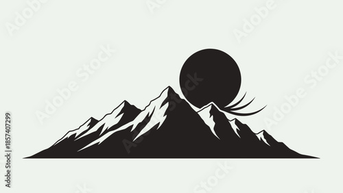 Black and White Mountain Landscape Illustration 1.