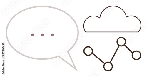 Speech bubble with dots, cloud outline, and connected data points representing analytics, communication, cloud computing, teamwork, data visualization, technology integration, minimalism as a simple