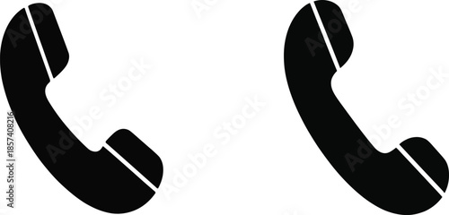 Two Identical Black Silhouettes of a Classic Telephone Handset Tilted at an Angle, Isolated on a White Background for Communication Design