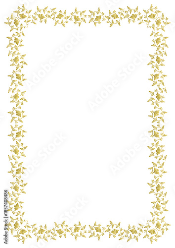 レトロな金色花柄フレームイラスト(縦型)