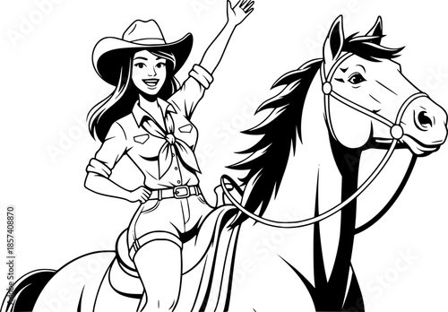 Vintage Western Pin-Up Cowgirl Vector Illustration