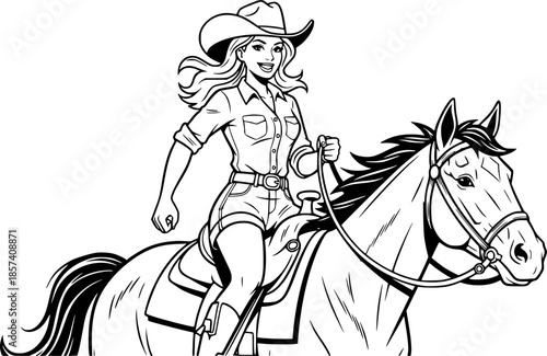 Vintage Western Pin-Up Cowgirl Vector Illustration